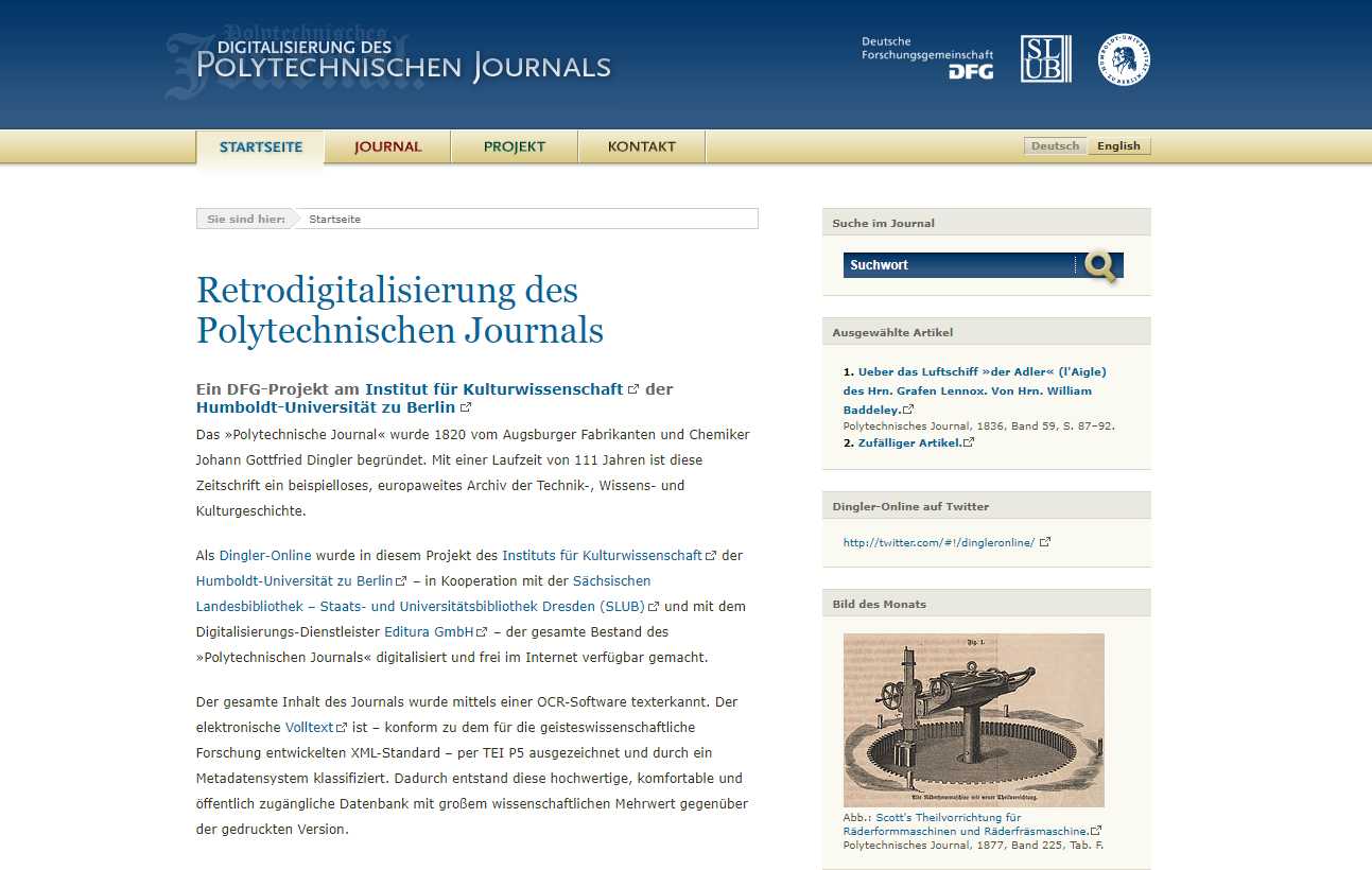 Screenshot http://www.polytechnischesjournal.de
