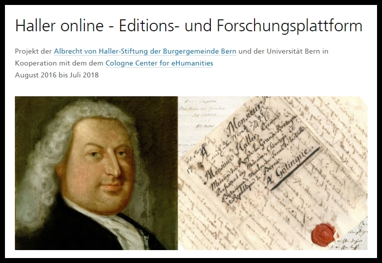 Ausschnitt aus der Projektseite Haller online des Historischen Instituts der Universität Bern